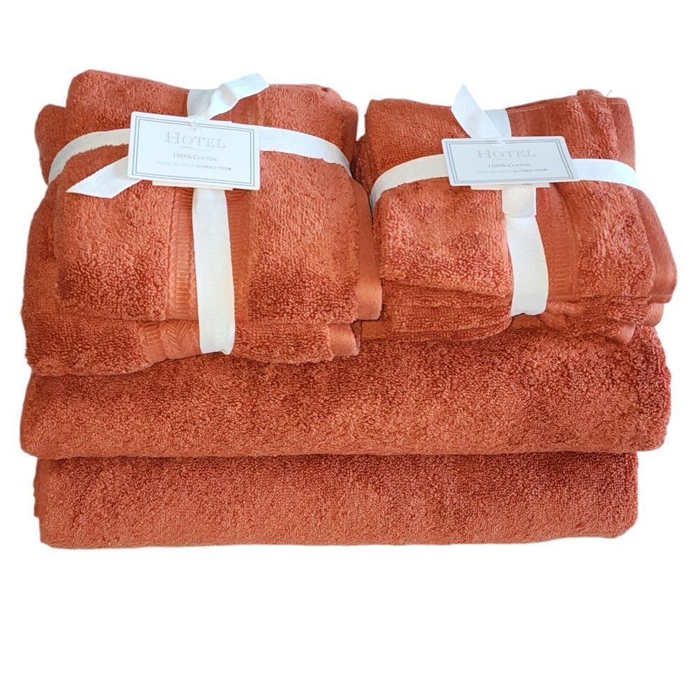 Hotel‎ 8pc Autumn Rust Red Cotton Towel Set 2 Bath 2 Hand 4 Tip Made in Green - Picture 9 of 15